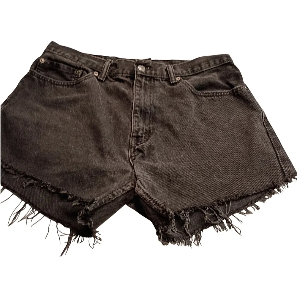 Levis 505 Men's Black Denim Cut Off Shorts Raw Hem W38 Regular Five Pocket Short